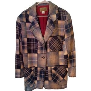VTG J.L. Colebrook Wool Blend Patchwork Plaid Blazer Jacket Size Medium Academia